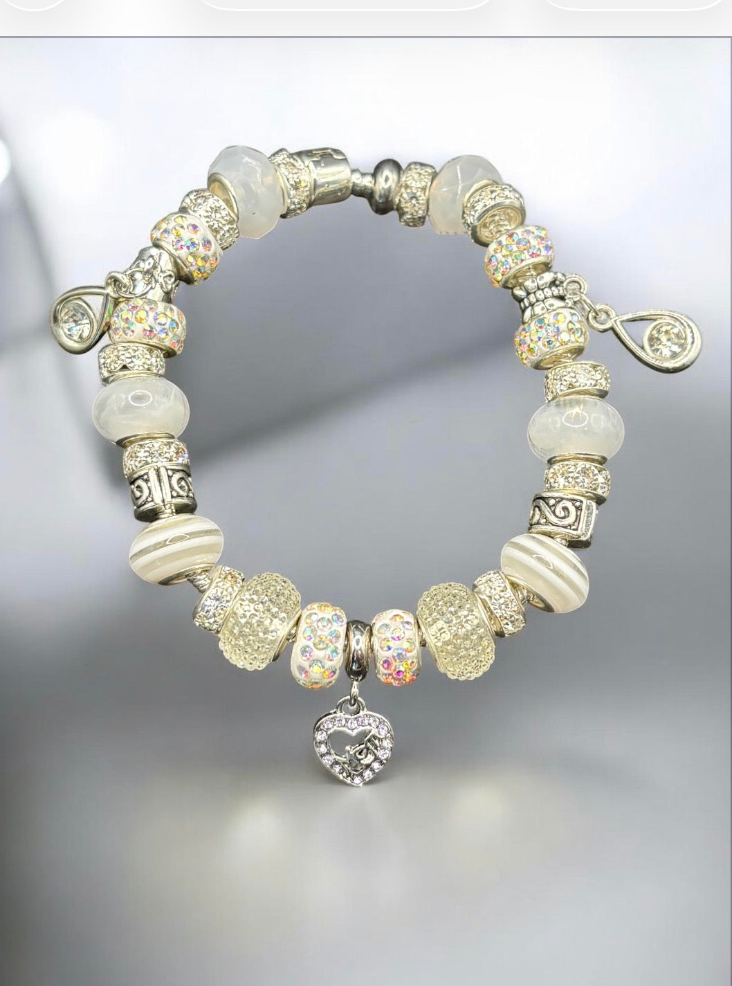 White Mom Charm Bracelet
