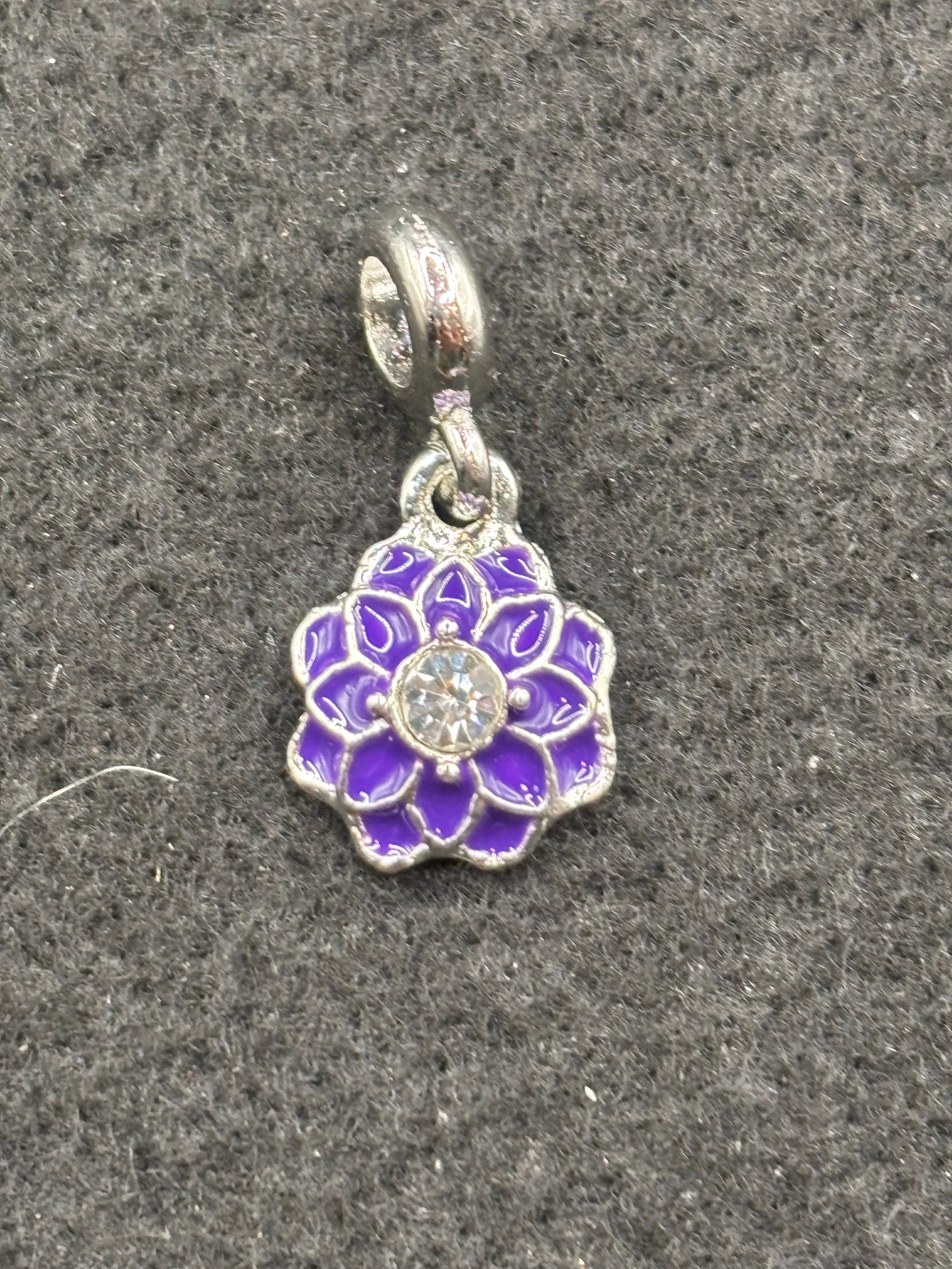 Purple rhinestone Flower Charm