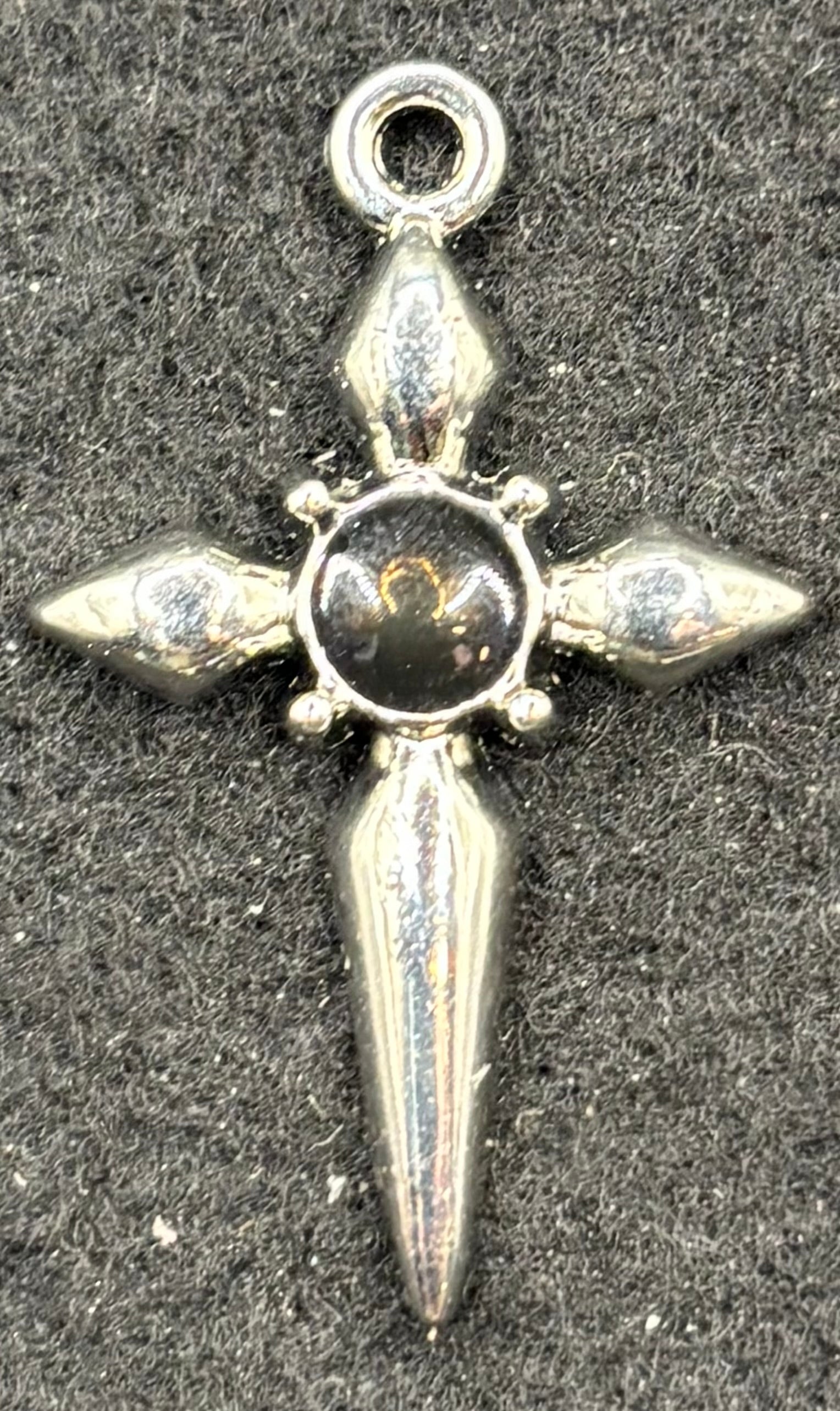 Black and Silver Pointed Cross Charm