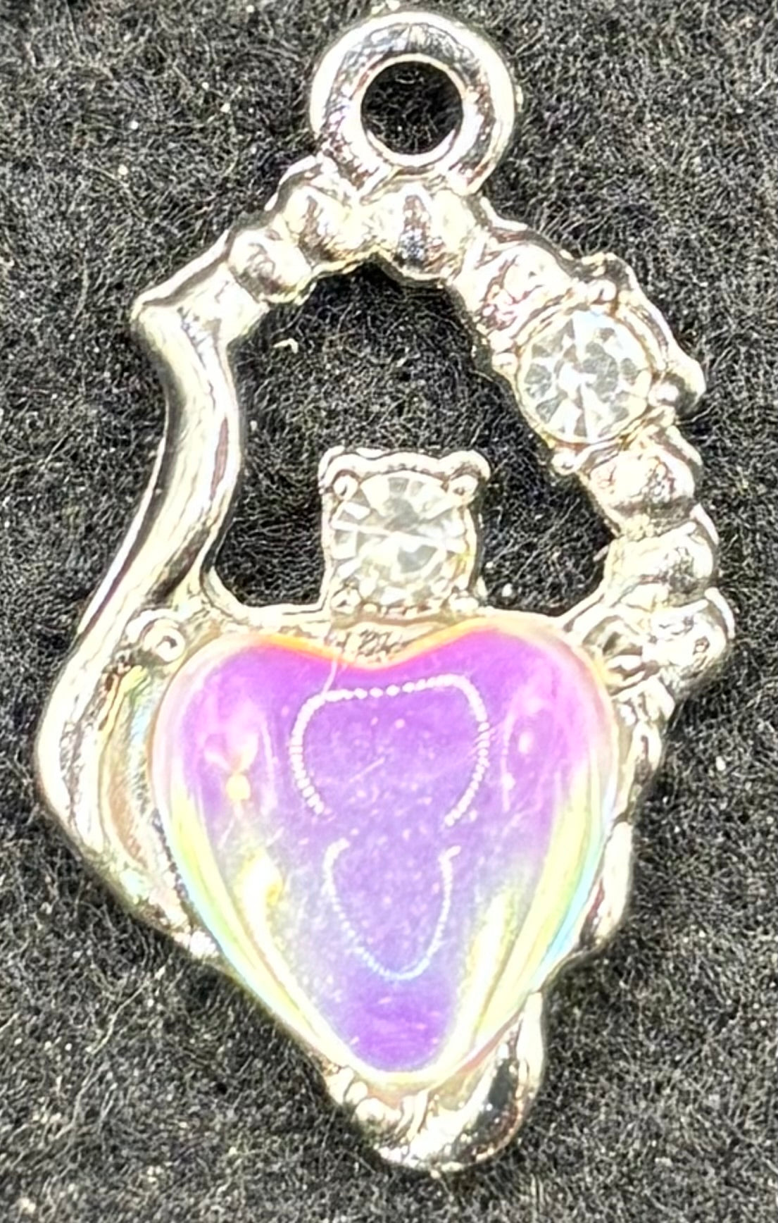 Pink and Silver Rhinestone Heart Charm