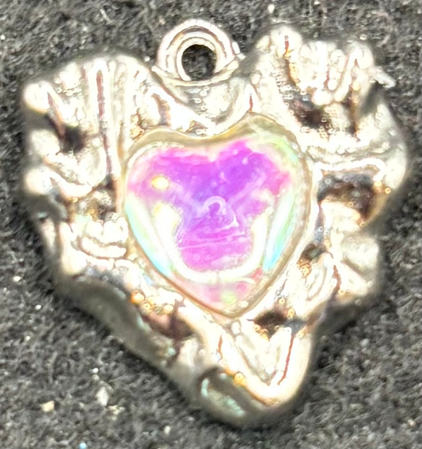 Silver and Pink rhinestone Heart Charm