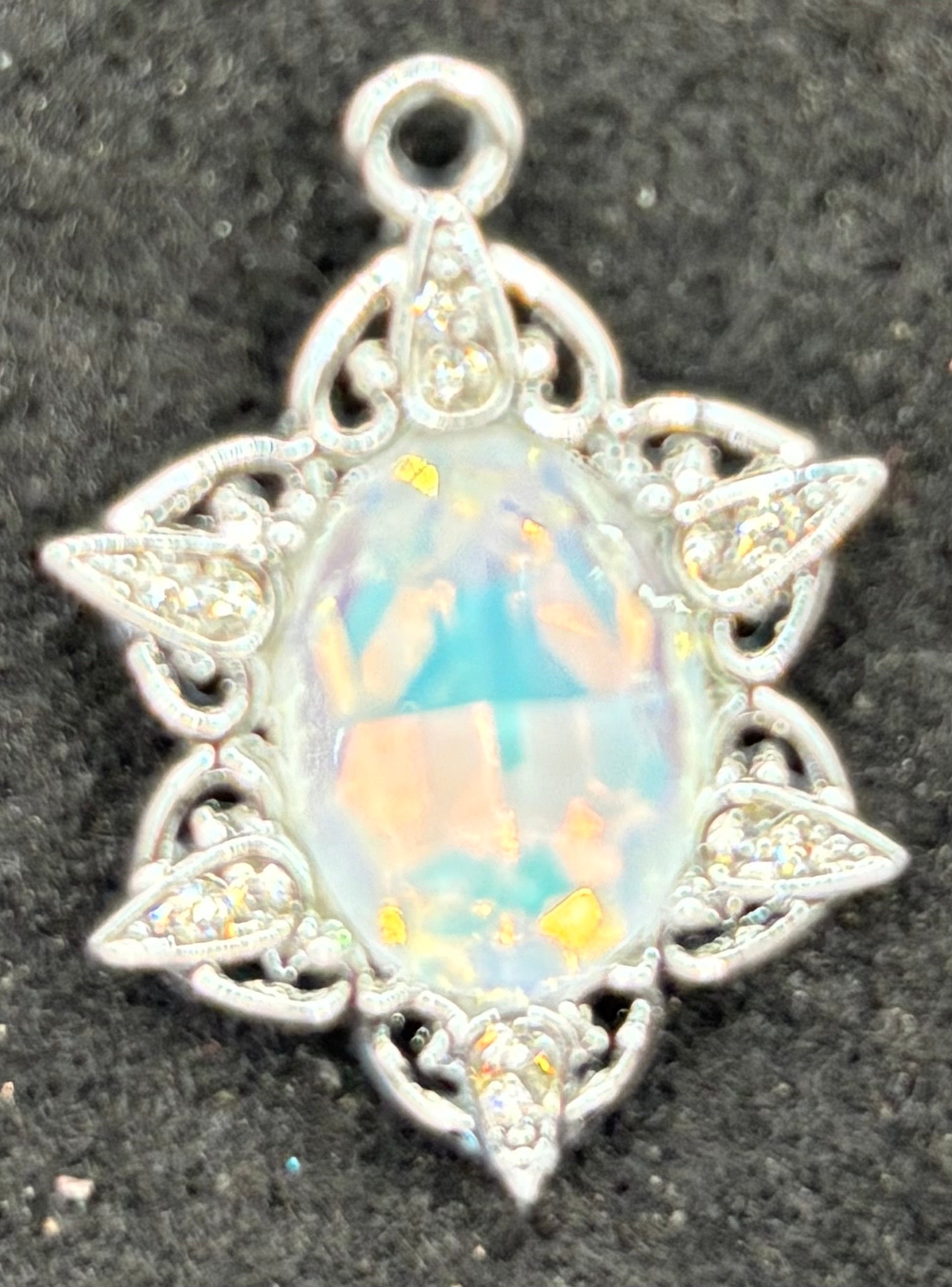 Silver Rhinestone Iridescent Stone Charm